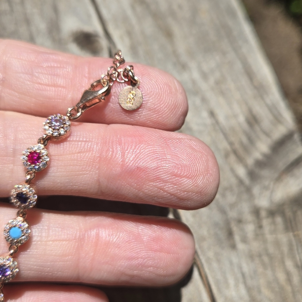 Multi gemstone bracelet sterling & rosegold sz8" - Picture 5 of 9